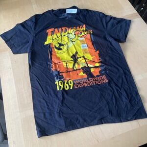 Indiana Jones Mens Shirt 1969 WorldWide Expeditions Size Large 42/44 Black